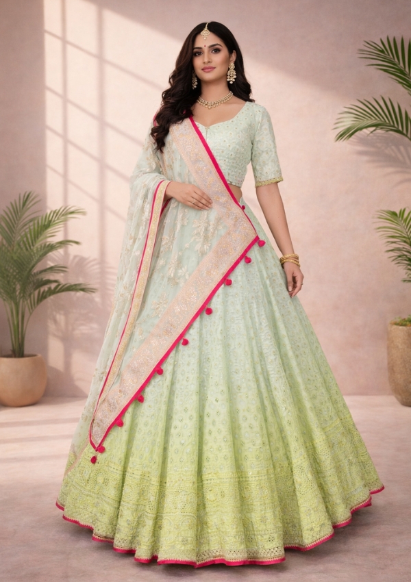 Green Mint Embroidered Chaniya